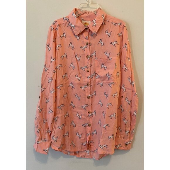 C&C California Pink Button-Down Long Sleeve Shirt Dalmatian Dog Print Small - Picture 1 of 10